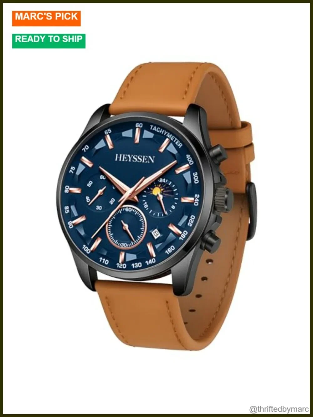 Chronograph Analog Quartz Watch with Genuine Leather Strap Luminous Business